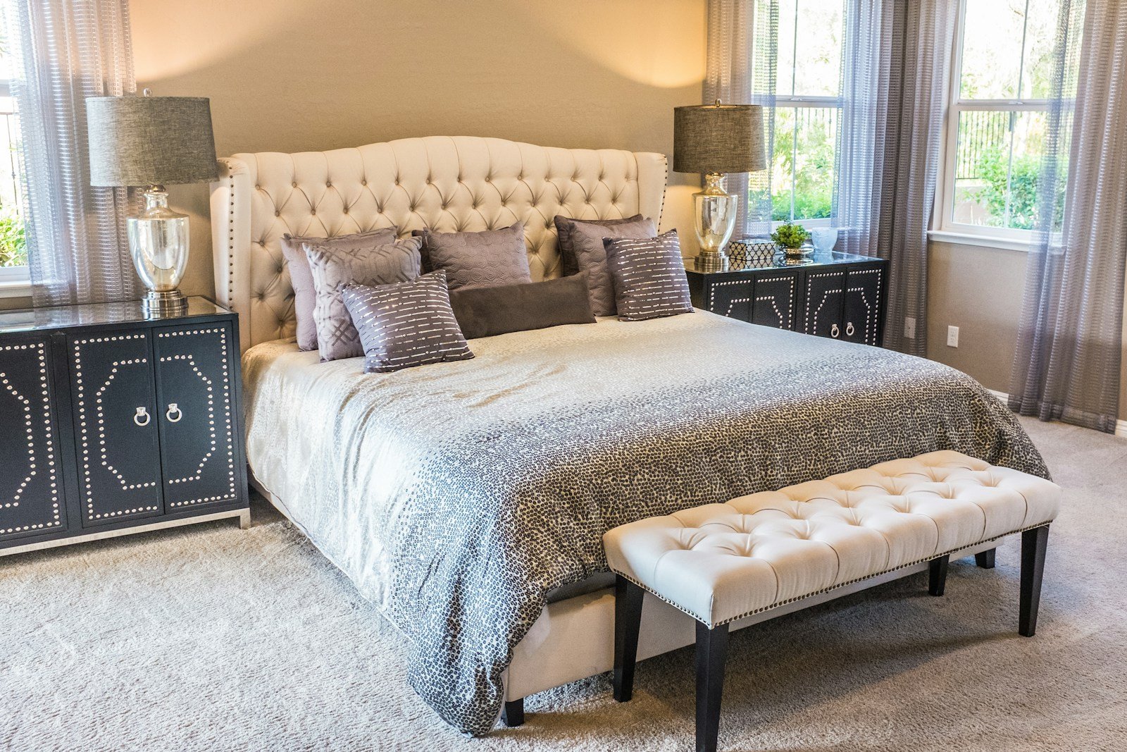 Calm, thoughtfully furnished bedroom